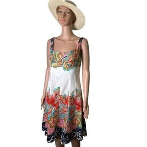 Nine West Floral Paisley Border Print Fit Flare Dress Size 10 Boho Cottagecore